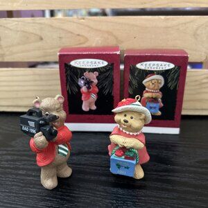 1993 & 1996 Hallmark Keepsake Ornament Lot of 2 Mom & Dad Bear Christmas In Box